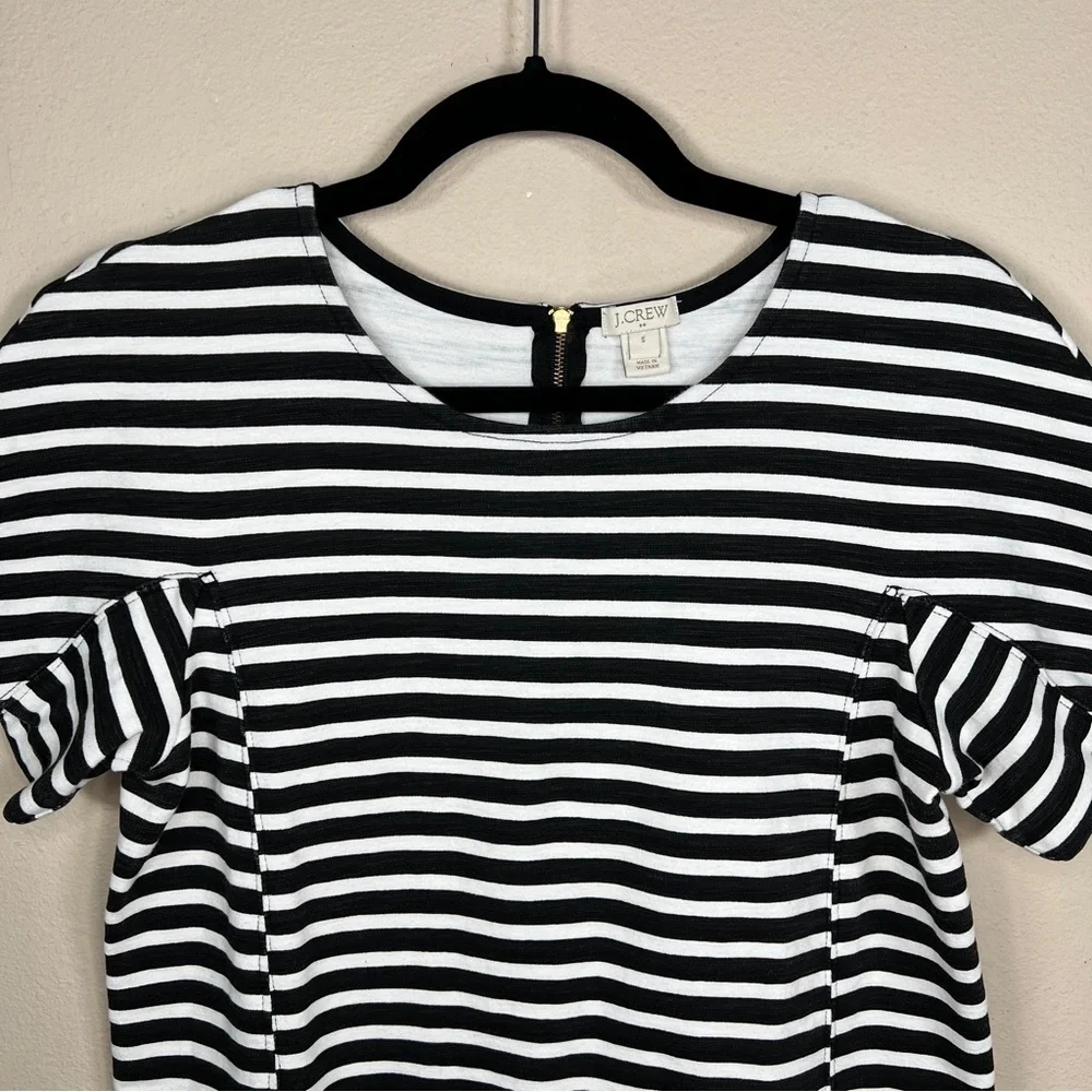 SMALL J CREW STRIPED DRESS BLACK WHITE PREPPY CASUAL SHEATH SHORT SLEEVE